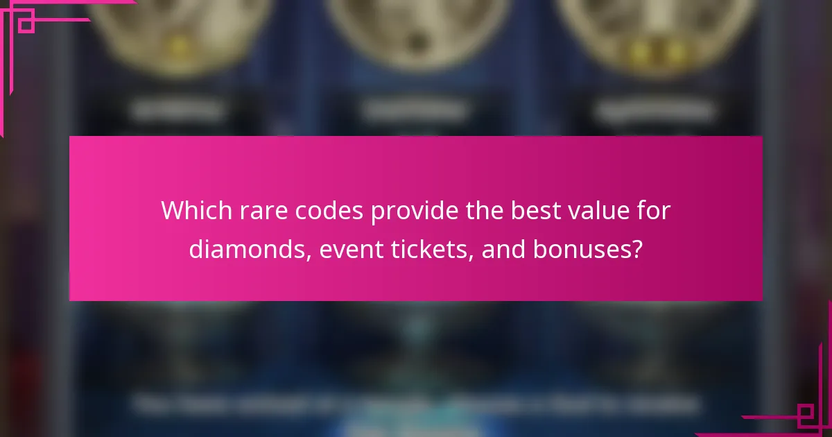 Which rare codes provide the best value for diamonds, event tickets, and bonuses?